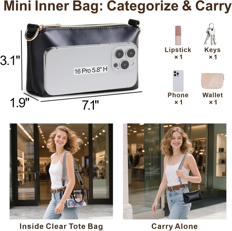 Packism Clear Tote Bags for Women 11x5x7 - Clear Bag for Stadium Events with Inner Bag, Perfect for Sport Events Concert - Image 4